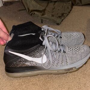 Nike Black and Gray Flyknit High-Top Sneakers